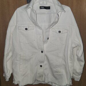 Zara Off White Cropped Corduroy Jacket Shacket Size XS